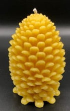 Load image into Gallery viewer, Settle into fall with this pinecone beeswax candle! Made with pure beeswax, this decorative candle makes for perfect fall decor, front porch decor, a housewarming gift, or even a nice choice for some fall wedding decor! Homemade candles are sure to add some charm and create a warm atmosphere in your space. When burned, this candle leaves a wonderful and natural hint of a sweet honey aroma -- completely natural! No fragrance added. Just as nature intended :)