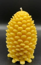 Load image into Gallery viewer, Settle into fall with this pinecone beeswax candle! Made with pure beeswax, this decorative candle makes for perfect fall decor, front porch decor, a housewarming gift, or even a nice choice for some fall wedding decor! Homemade candles are sure to add some charm and create a warm atmosphere in your space. When burned, this candle leaves a wonderful and natural hint of a sweet honey aroma -- completely natural! No fragrance added. Just as nature intended :)