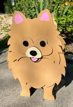 Load image into Gallery viewer, Let this adorable Pomeranian Dog Planter help welcome guests to your home.  Custom dog tags with your dogs name also available (please message us - adds $5 to cost of planter box).  Great gift for the dog lovers in your life!