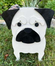 Load image into Gallery viewer, Let this adorable Pug Planter help welcome guests to your home. Custom dog tags with your dogs name also available (please message us - adds $5 to cost of planter box). Great gift for the dog lovers in your life!