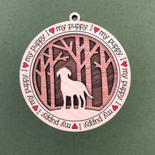 Load image into Gallery viewer, Share the love for our furry friends with these beautiful I Love My Dog ornaments!  250 Breeds available.  Send us the name you'd like personalized on it & we'll add it to your ornament.