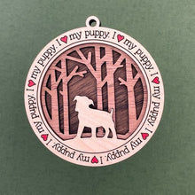 Load image into Gallery viewer, Share the love for our furry friends with these beautiful I Love My Dog ornaments!  250 Breeds available.  Send us the name you'd like personalized on it & we'll add it to your ornament.