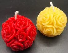 Load image into Gallery viewer, Small Beeswax Ball Candle with Rose images all around the sides & top.