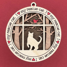 Load image into Gallery viewer, Share the love for our furry friends with these beautiful cat ornaments!  100 different options available.  Send us the name you'd like personalized on it & we'll add it to your ornament.  Our standard background is the trees with the cardinal in them.  If you'd like a different background, please contact us.