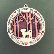 Load image into Gallery viewer, Share the love for our furry friends with these beautiful I Love My Dog ornaments!  250 Breeds available.  Send us the name you'd like personalized on it & we'll add it to your ornament.