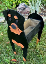 Load image into Gallery viewer, Let this adorable Rottweiler Dog Planter help welcome guests to your home.  Custom dog tags with your dogs name also available (please message us - adds $5 to cost of planter box).  Great gift for the dog lovers in your life!