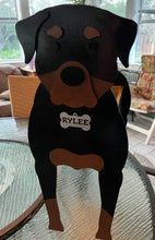 Load image into Gallery viewer, Let this adorable Rottweiler Dog Planter help welcome guests to your home.  Custom dog tags with your dogs name also available (please message us - adds $5 to cost of planter box).  Great gift for the dog lovers in your life!