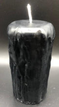 Load image into Gallery viewer, Rustic Beeswax Pillar candle with wax drip pattern flowing down the sides.