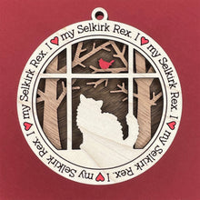 Load image into Gallery viewer, Share the love for our furry friends with these beautiful cat ornaments!  100 different options available.  Send us the name you'd like personalized on it & we'll add it to your ornament.  Our standard background is the trees with the cardinal in them.  If you'd like a different background, please contact us.