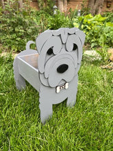 Load image into Gallery viewer, Let this adorable Shar Pei Planter help welcome guests to your home.  Custom dog tags with your dogs name also available (please message us - adds $5 to cost of planter box).  Great gift for the dog lovers in your life!