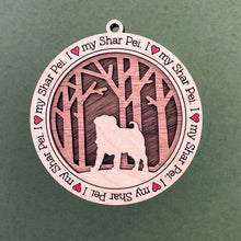 Load image into Gallery viewer, Share the love for our furry friends with these beautiful I Love My Dog ornaments!  250 Breeds available.  Send us the name you'd like personalized on it & we'll add it to your ornament.