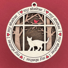 Load image into Gallery viewer, Share the love for our furry friends with these beautiful cat ornaments!  100 different options available.  Send us the name you'd like personalized on it & we'll add it to your ornament.  Our standard background is the trees with the cardinal in them.  If you'd like a different background, please contact us.