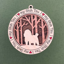 Load image into Gallery viewer, Share the love for our furry friends with these beautiful I Love My Dog ornaments!  250 Breeds available.  Send us the name you'd like personalized on it & we'll add it to your ornament.