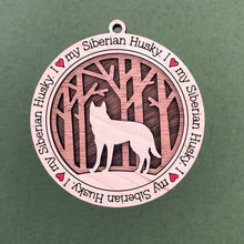 Load image into Gallery viewer, Share the love for our furry friends with these beautiful I Love My Dog ornaments!  250 Breeds available.  Send us the name you'd like personalized on it & we'll add it to your ornament.