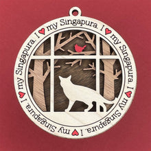Load image into Gallery viewer, Share the love for our furry friends with these beautiful cat ornaments!  100 different options available.  Send us the name you'd like personalized on it & we'll add it to your ornament.  Our standard background is the trees with the cardinal in them.  If you'd like a different background, please contact us.