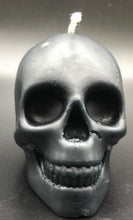 Load image into Gallery viewer, Votive size Beeswax Skull Candle is perfect or Halloween, Biker or Gothic Decor.