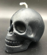Load image into Gallery viewer, Votive size Beeswax Skull Candle is perfect or Halloween, Biker or Gothic Decor.