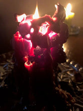 Load image into Gallery viewer, Creepy bleeding skull candle leaks red bloody colored wax as it burns.  Piles of skulls and bone images make up this pillar-like candle.  This custom made cryptic, gothic candle is great for Halloween decorations, gifts for skull loving friends, gothic decor, fall decor or just scary decor.