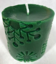 Load image into Gallery viewer, Relax and unwind with this beautiful winter snowflake pillar; the perfect addition to your winter decor.  Snowflakes adorn the sides of this charming candle.  Nothing reminds us more of winter & the holidays like a cool night while seeing flickering candles adorning our home. It will be sure to add a little Christmas spirit to whatever room you put it in.