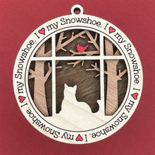 Load image into Gallery viewer, Share the love for our furry friends with these beautiful cat ornaments!  100 different options available.  Send us the name you'd like personalized on it & we'll add it to your ornament.  Our standard background is the trees with the cardinal in them.  If you'd like a different background, please contact us.