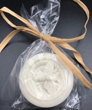 Load image into Gallery viewer, Cute little round bar of soap with bee image on top. Oats gently exfoliate your skin as the hydrating soap blend softens skin. The moisturizing oils used in our soaps produce a rich luxurious lather that leaves your skin clean & soft without stripping the natural oils. Perfect for Valentine's Day gifts, Christmas gifts, birthday gifts, wedding shower gifts, Mother's Day gifts & more!