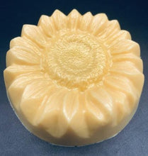 Load image into Gallery viewer, Adorable Sunflower shaped Goat's Milk Soap with sparkle mica center.  Rich and creamy soap gently cleanses your skin while keeping it hydrated.