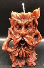 Load image into Gallery viewer, This incredibly detailed Spirit of the Forest Beeswax Candle adds a bit of earthiness & whimsy to any setting.  The ancient & wise watcher of the woods with his weathered bark & thick leaves.  He is the spirit of the forest, knowing, watching as time slowly passes.