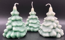 Load image into Gallery viewer, This Spruce Tree Beeswax Candle with 'snow cap' is sure to light up any cabin or rustic setting.  Perfect for your home in the woods or rustic rooms.   Great as Christmas Decor also.   These homemade candles add a great warm, cozy, bright glow to your home or office. Great as gifts or as an addition to your holiday or cabin decorations.