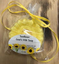 Load image into Gallery viewer, Adorable Sunflower shaped Goat's Milk Soap with sparkle mica center. Rich and creamy soap gently cleanses your skin while keeping it hydrated.