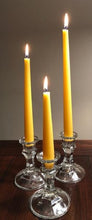 Load image into Gallery viewer, Gorgeous, all natural, beeswax taper candles available in 4 sizes. The natural beeswax emits a beautiful golden glow to light up any space. Handmade in the USA.
