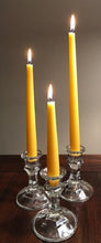 Load image into Gallery viewer, Gorgeous, all natural, beeswax taper candles available in 4 sizes. The natural beeswax emits a beautiful golden glow to light up any space. Handmade in the USA.