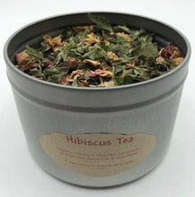 Load image into Gallery viewer, Hibiscus tea, shown in tin. Rosehips, rose petals, lemonbalm