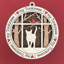 Load image into Gallery viewer, Share the love for our furry friends with these beautiful cat ornaments!  100 different options available.  Send us the name you'd like personalized on it & we'll add it to your ornament.  Our standard background is the trees with the cardinal in them.  If you'd like a different background, please contact us.