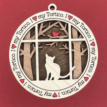 Load image into Gallery viewer, Share the love for our furry friends with these beautiful cat ornaments!  100 different options available.  Send us the name you'd like personalized on it & we'll add it to your ornament.  Our standard background is the trees with the cardinal in them.  If you'd like a different background, please contact us.