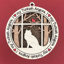 Load image into Gallery viewer, Share the love for our furry friends with these beautiful cat ornaments!  100 different options available.  Send us the name you'd like personalized on it & we'll add it to your ornament.  Our standard background is the trees with the cardinal in them.  If you'd like a different background, please contact us.