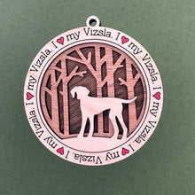 Load image into Gallery viewer, Share the love for our furry friends with these beautiful I Love My Dog ornaments!  250 Breeds available.  Send us the name you'd like personalized on it & we'll add it to your ornament.