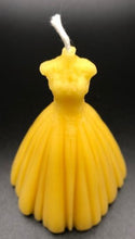 Load image into Gallery viewer, Elegant wedding dress silhouette beeswax candle. Lace top with flowing wedding gown bottom. Perfect for wedding showers or gifts.