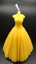 Load image into Gallery viewer, Elegant wedding dress silhouette beeswax candle. Lace top with flowing wedding gown bottom. Perfect for wedding showers or gifts.