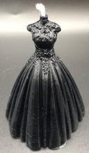 Load image into Gallery viewer, Elegant wedding dress silhouette beeswax candle. Lace top with flowing wedding gown bottom. Perfect for wedding showers or gifts. Shown in black.