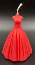 Load image into Gallery viewer, Elegant wedding dress silhouette beeswax candle. Lace top with flowing wedding gown bottom. Perfect for wedding showers or gifts. Shown in bright pink.