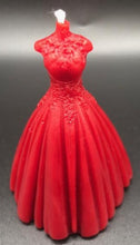 Load image into Gallery viewer, Elegant wedding dress silhouette beeswax candle. Lace top with flowing wedding gown bottom. Perfect for wedding showers or gifts. Shown in red.
