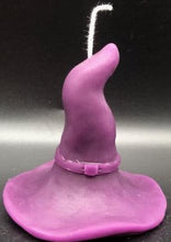 Load image into Gallery viewer, This Witch Hat Beeswax Candle makes the perfect addition to Halloween decor or for parties & weddings with a spooky theme. Halloween wouldn't be complete without a witch or two so be sure to add this Witch Hat Beeswax Candle to complete your decor. Have a Harry Potter fan in your castle? The brown Witch Hat Beeswax Candle makes a perfect sorting hat & can even be used on birthday cakes! Available in black, brown or purple.