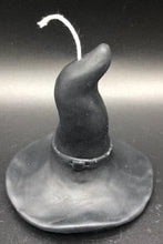 Load image into Gallery viewer, This Witch Hat Beeswax Candle makes the perfect addition to Halloween decor or for parties & weddings with a spooky theme. Halloween wouldn't be complete without a witch or two so be sure to add this Witch Hat Beeswax Candle to complete your decor. Have a Harry Potter fan in your castle? The brown Witch Hat Beeswax Candle makes a perfect sorting hat & can even be used on birthday cakes! Available in black, brown or purple. *** Also shown with our R.I.P. Gravestone Beeswax Candle.