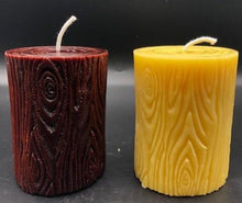 Load image into Gallery viewer, This log inspired beeswax pillar candle would be great in any cabin or rustic setting. Perfect for nature lovers!