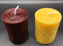Load image into Gallery viewer, This log inspired beeswax pillar candle would be great in any cabin or rustic setting. Perfect for nature lovers!
