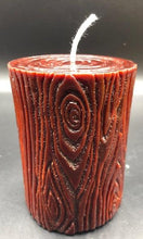 Load image into Gallery viewer, This log inspired beeswax pillar candle would be great in any cabin or rustic setting. Perfect for nature lovers!