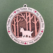Load image into Gallery viewer, Share the love for our furry friends with these beautiful I Love My Dog ornaments!  250 Breeds available.  Send us the name you'd like personalized on it & we'll add it to your ornament.