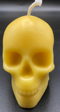 Load image into Gallery viewer, Votive size Beeswax Skull Candle is perfect or Halloween, Biker or Gothic Decor.