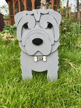 Load image into Gallery viewer, Let this adorable Shar Pei Planter help welcome guests to your home.  Custom dog tags with your dogs name also available (please message us - adds $5 to cost of planter box).  Great gift for the dog lovers in your life!
