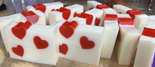 Load image into Gallery viewer, Wow your loved one this Valentine’s Day with our incredible Heart’s Desire Goat’s Milk Soap.  This super moisturizing soap is available in our apple / rose scent or lavender.  Don’t miss out on this limited edition, super cute gift for everyone on your list.   
